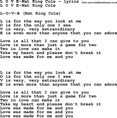Love for you and me. . Love lyrics nat king cole